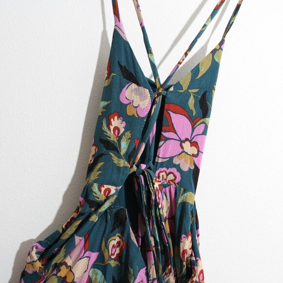 Free People Coco One Piece Jumpsuit Wide Leg Cross Open Back Floral Green Size 6 - Picture 10 of 16